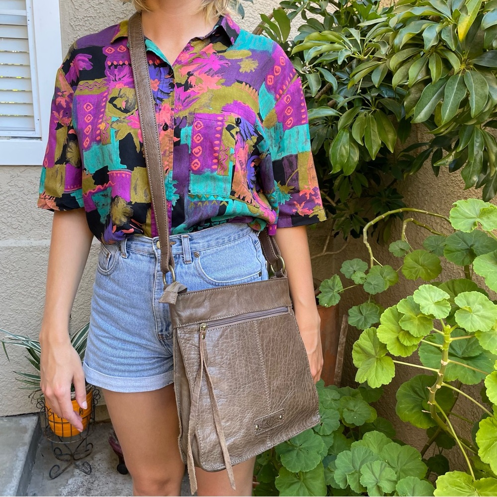 Olive green Lucky Brand distressed leather crossbody bag